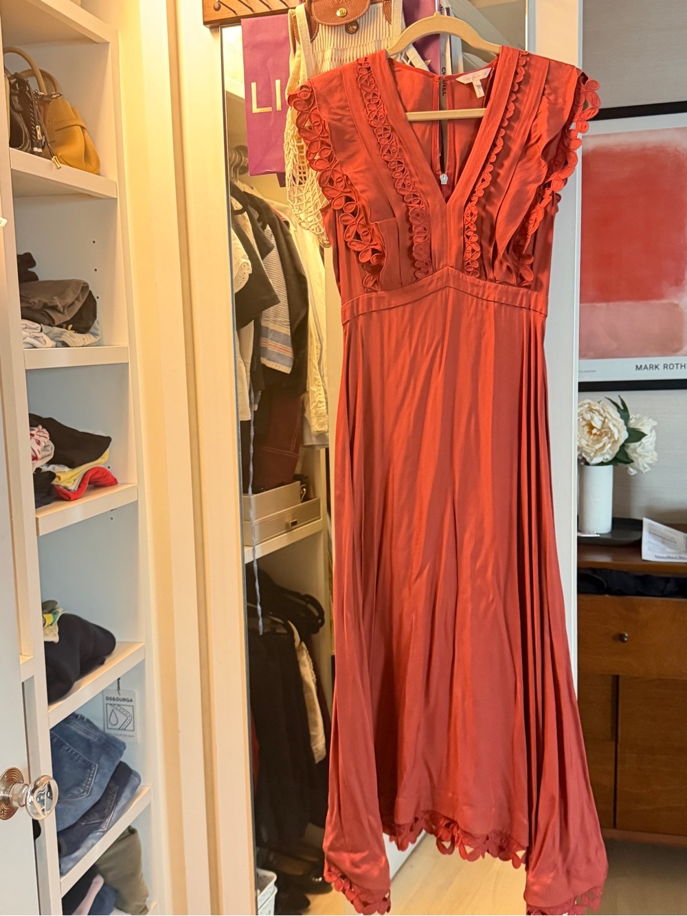 NWOT Rebecca Taylor Red Silk Blend Embroidered Maxi Dress